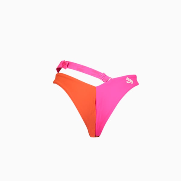 PUMA Swim Women's Colourblock V-Shape Bikini Bottom, brown / pink, large-ZAF