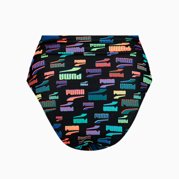PUMA Swim Women's Printed High Waist Bikini Bottom, black combo, large-MEX