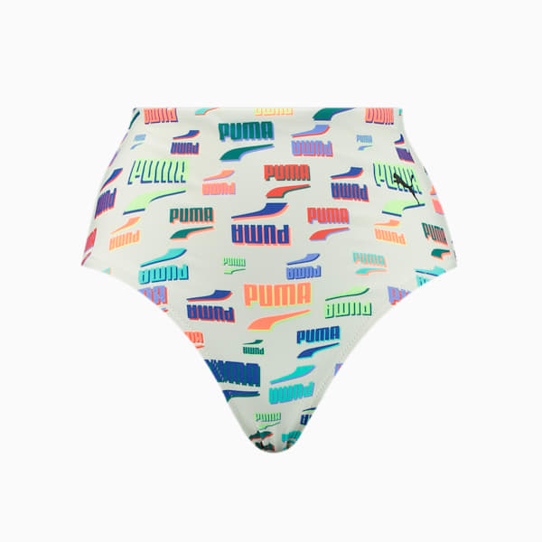 PUMA Swim Women's Printed High Waist Bikini Bottom, white combo, large-MEX