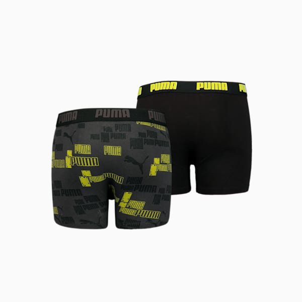 PUMA Boys' Logo Boxer 2 pack, black / yellow, large-ZAF