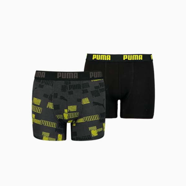 PUMA Boys' Logo Boxer 2 pack, black / yellow, large-ZAF