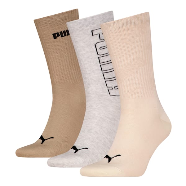 PUMA Unisex Crew Socks 3 pack, sand combo, large-MEX