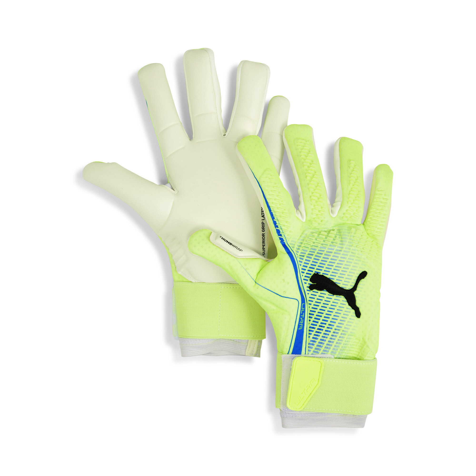 Men's PUMA ULTRA ULTIMATE Hybrid Goalkeeper Gloves In Yellow, Size UK 8.5, Latex/PES/PU