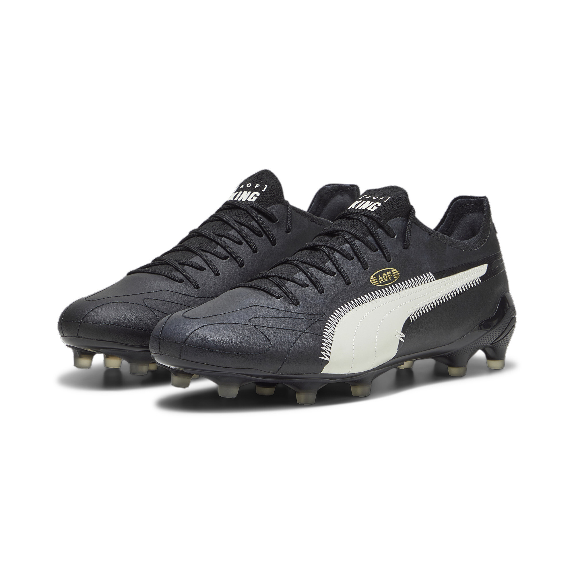 Men's PUMA KING ULTIMATE ART OF FOOTBALL FG/AG Football Boots In Black/Gold, Size EU 42.5