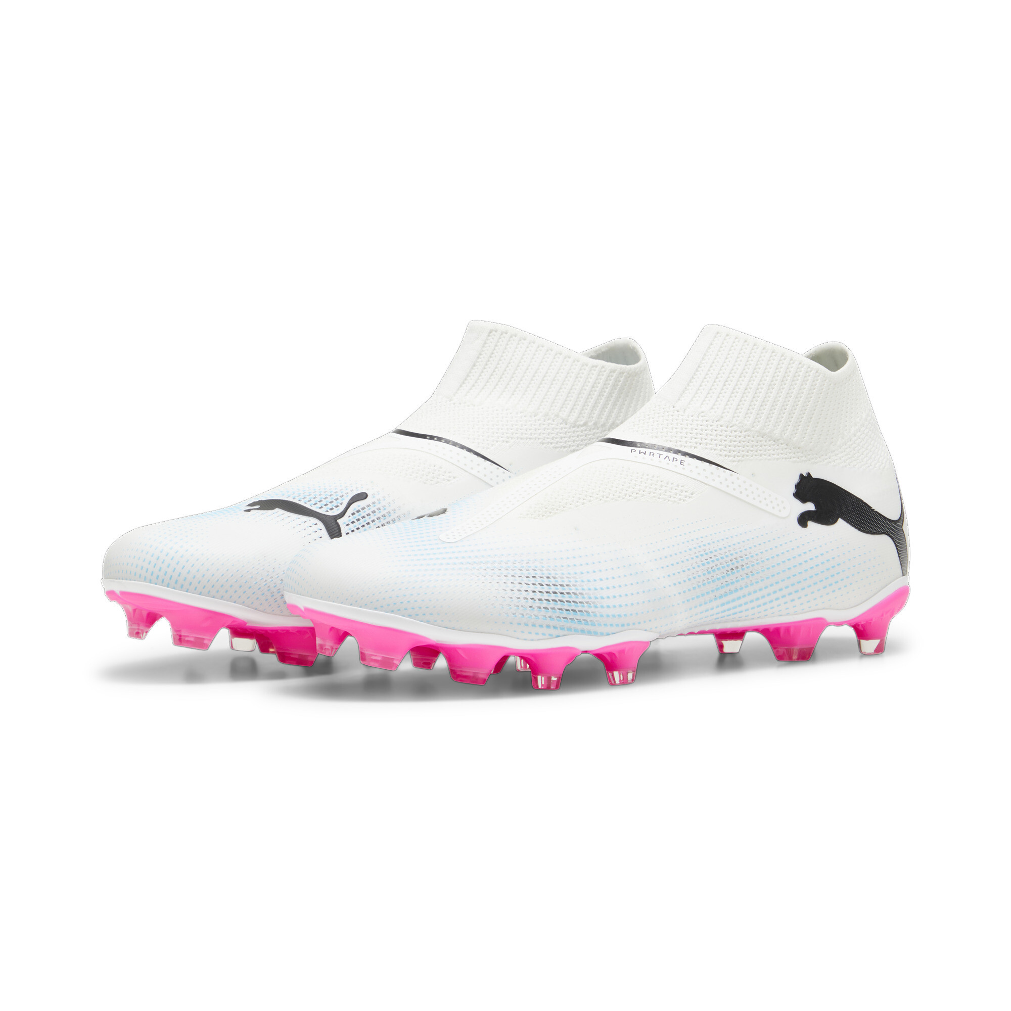 Men's PUMA FUTURE 7 MATCH FG/AG Laceless Football Boots In White/Pink, Size EU 44