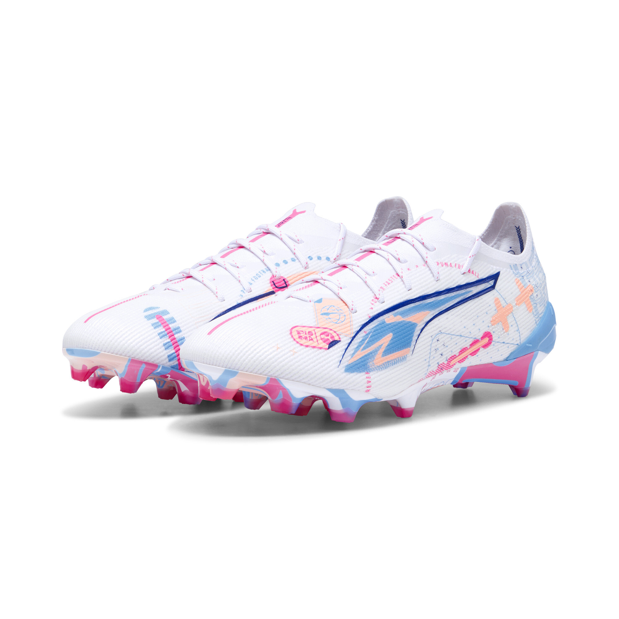 Men's PUMA ULTRA 5 ULTIMATE VOLUME UP FG Football Boots In White/Pink, Size EU 42