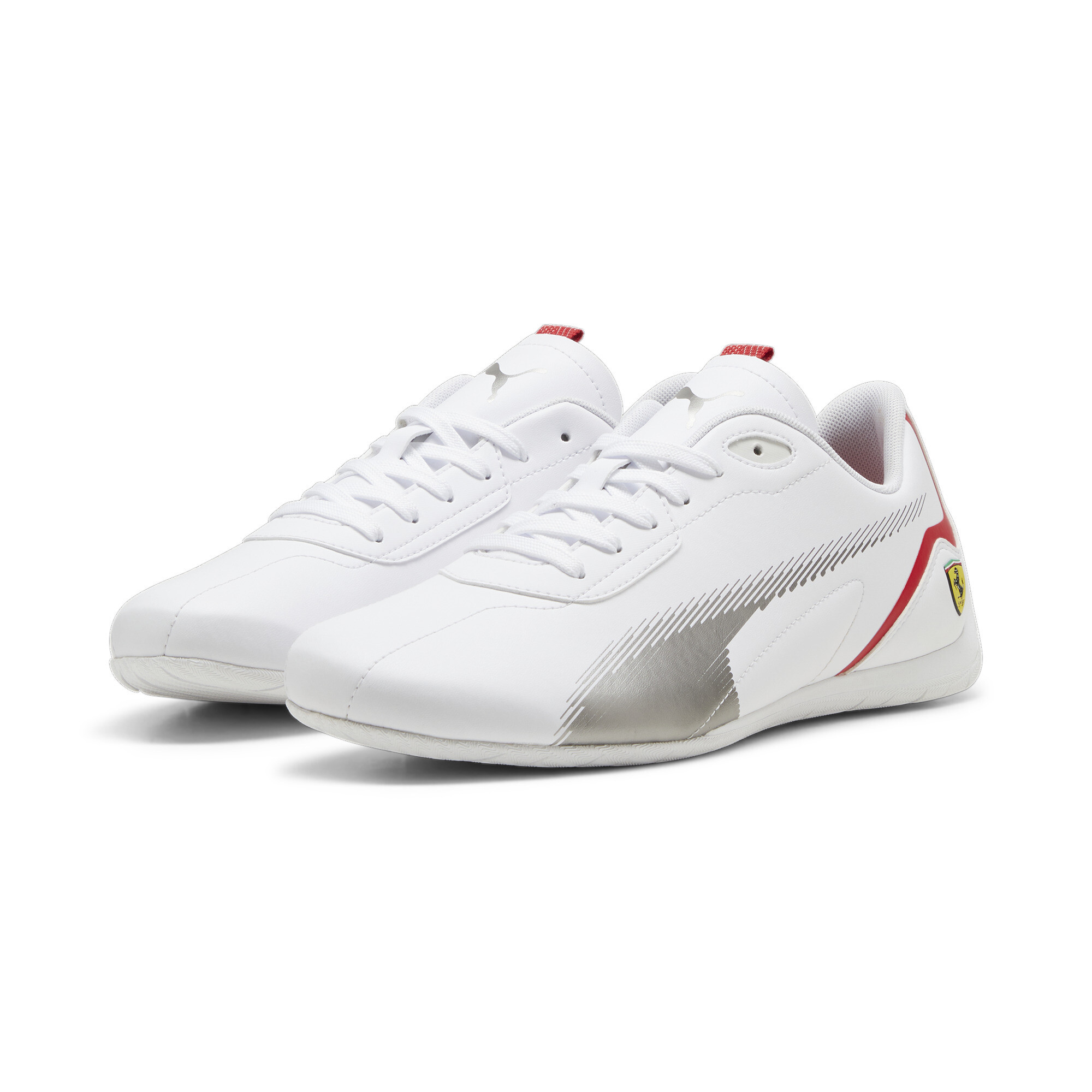 Men's PUMA Scuderia Ferrari Neo Cat 2.0 Driving Shoes In White/Silver, Size EU 45