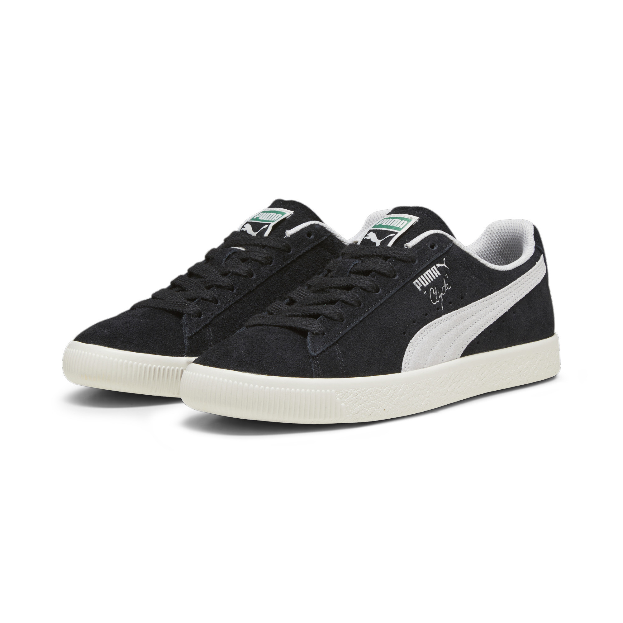 Men's PUMA Clyde Hairy Suede Sneakers In Black, Size EU 45