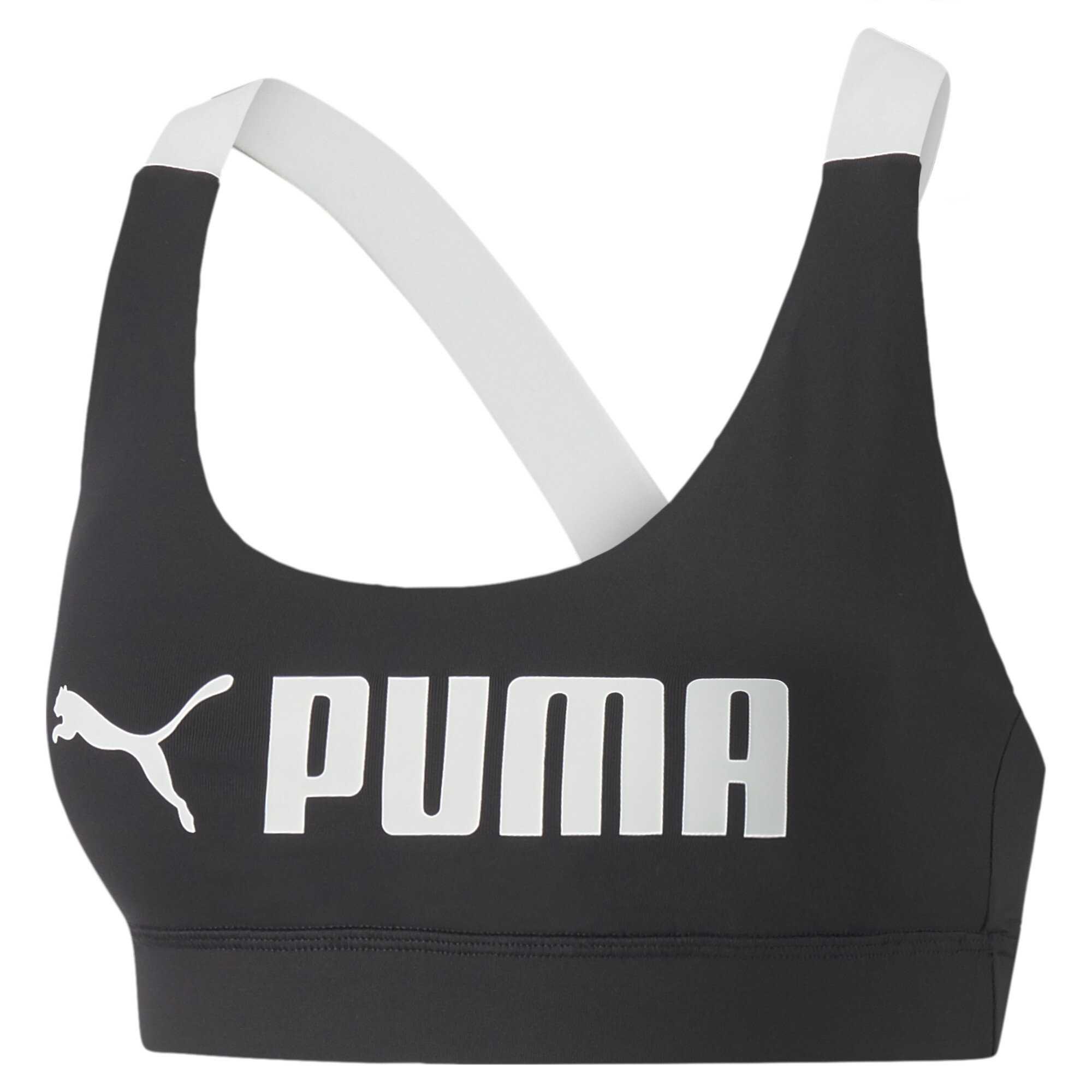 Women's PUMA Fit Mid Impact Training Bra In Black, Size Medium