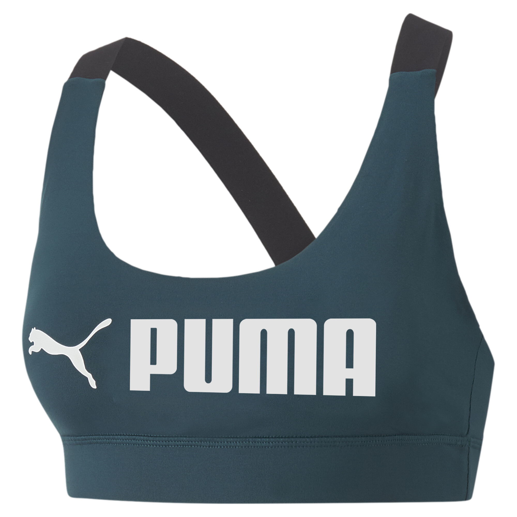 Women's PUMA Fit Mid Impact Training Bra In Green, Size Medium