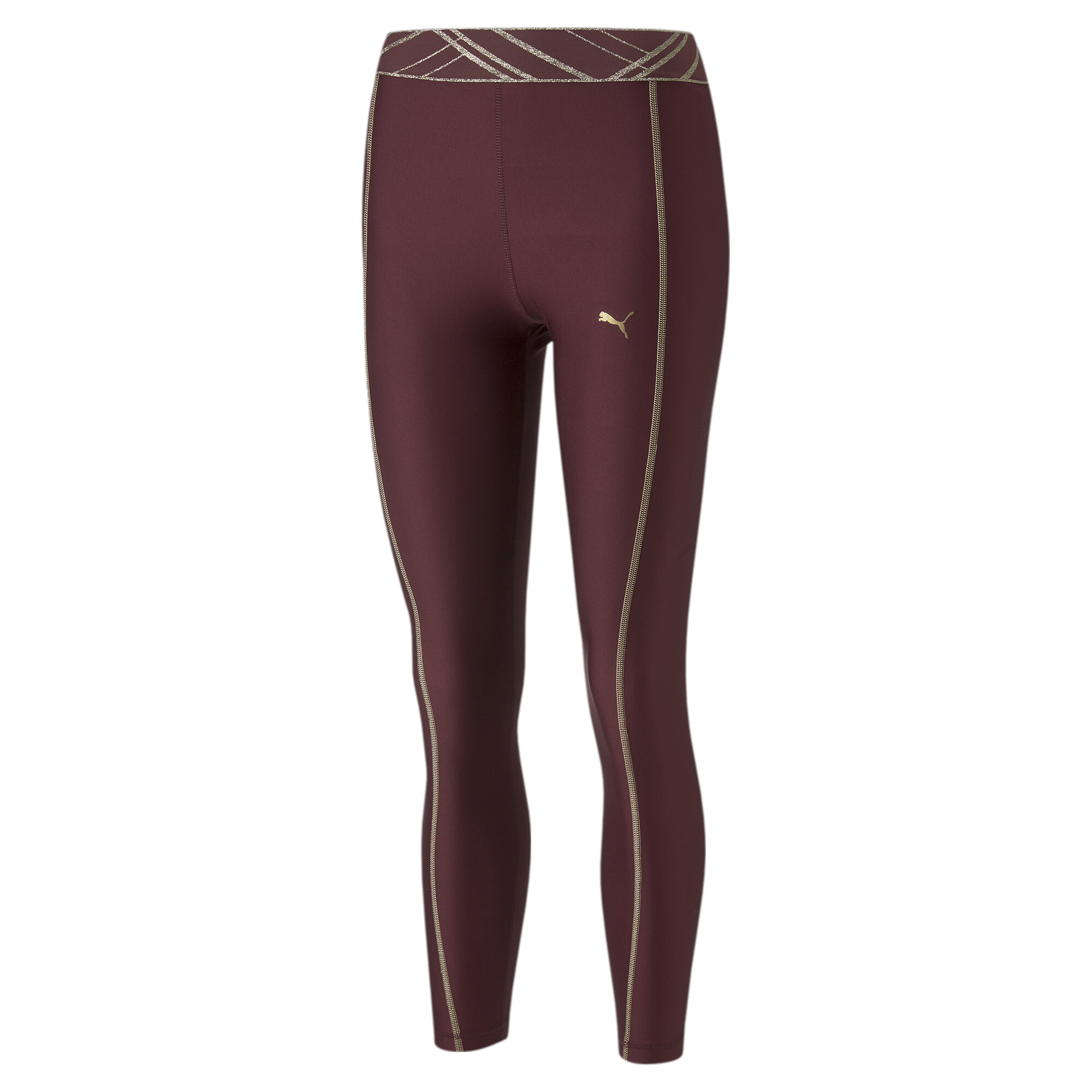 Women's PUMA Deco Glam High Waist Full-Length Training Tights Women In Purple, Size XS, Polyester