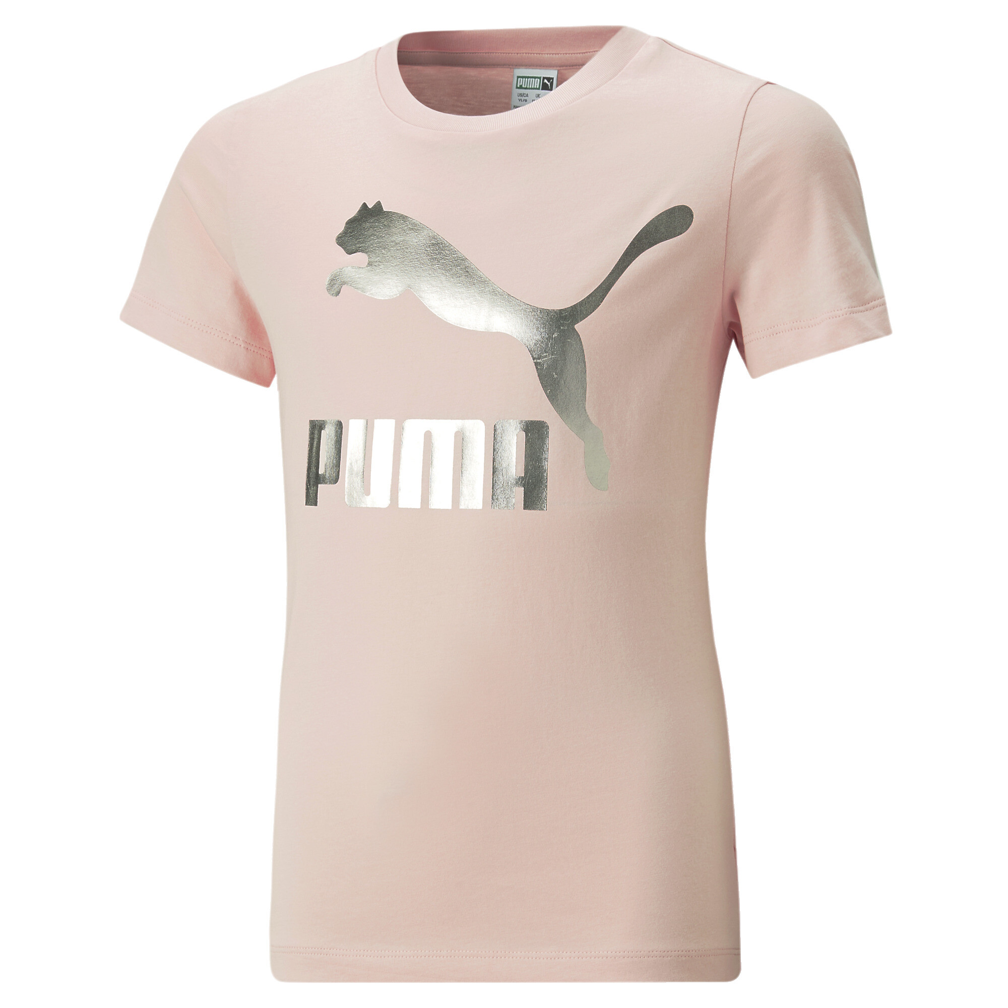 PUMA Classics Logo T-Shirt In Pink, Size 7-8 Youth