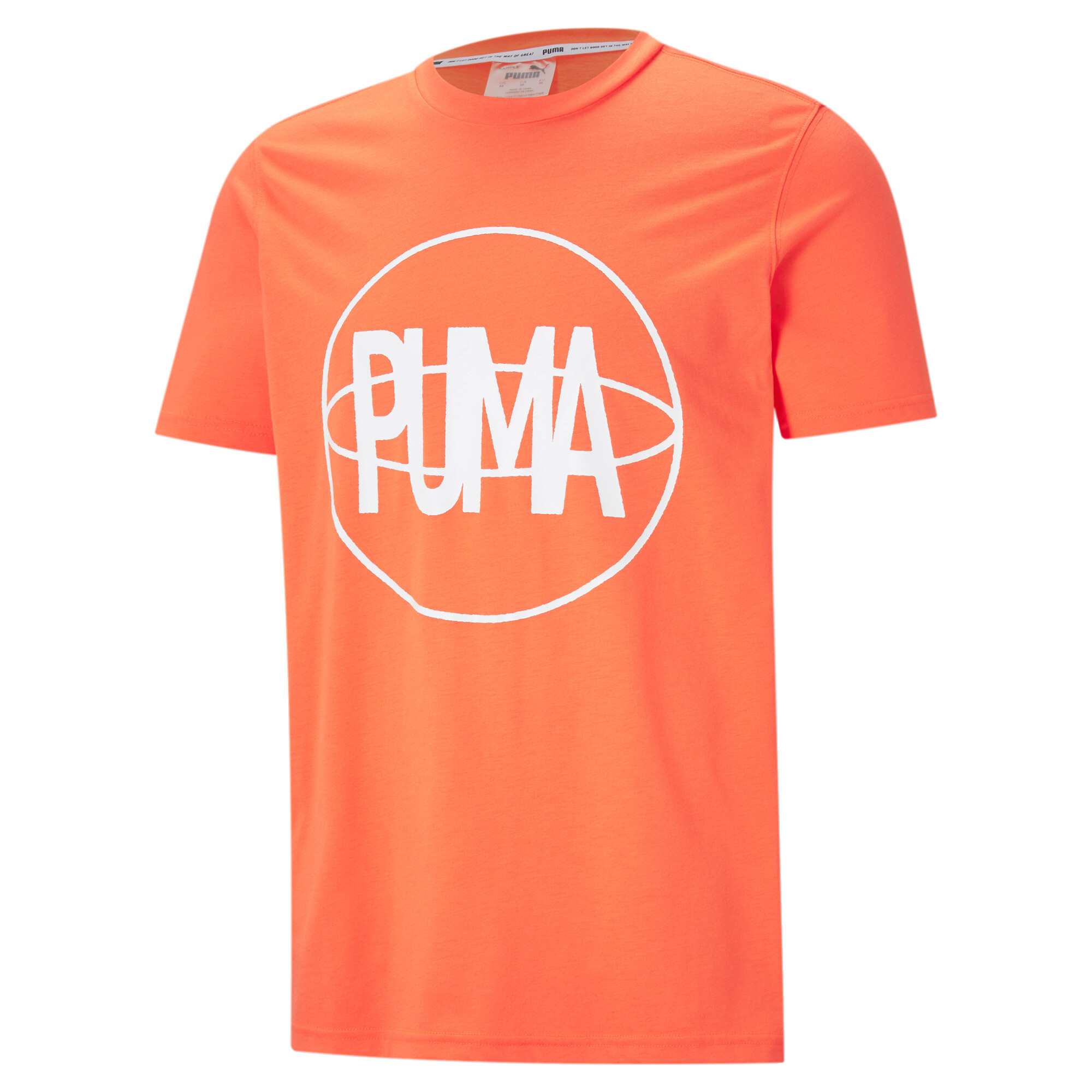 Men's PUMA Back P Short Sleeve Basketball T-Shirt In Orange, Size Small