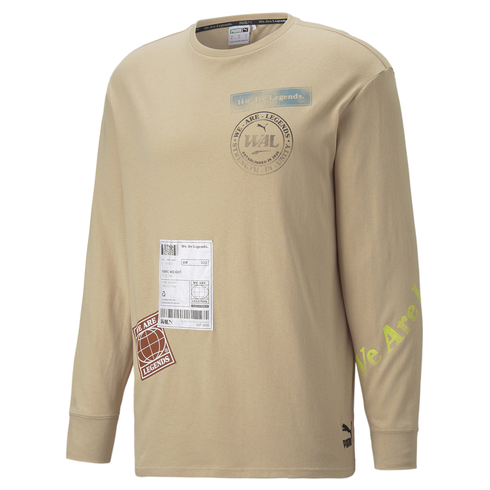 Men's PUMA We Are Legends Long Sleeve T-Shirt In Beige, Size Large