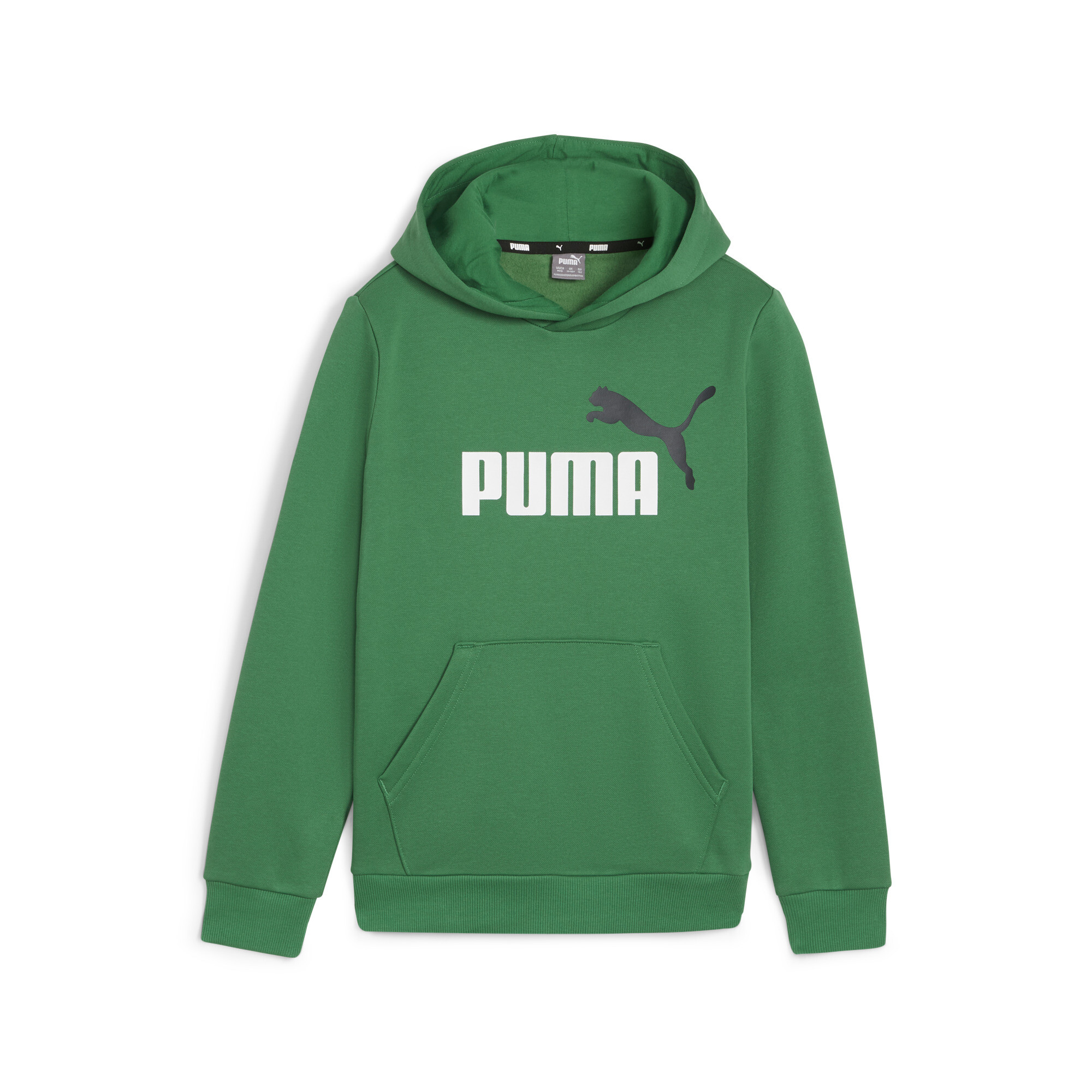 PUMA Essentials+ Two-Tone Big Logo Hoodie In Green, Size 9-10 Youth