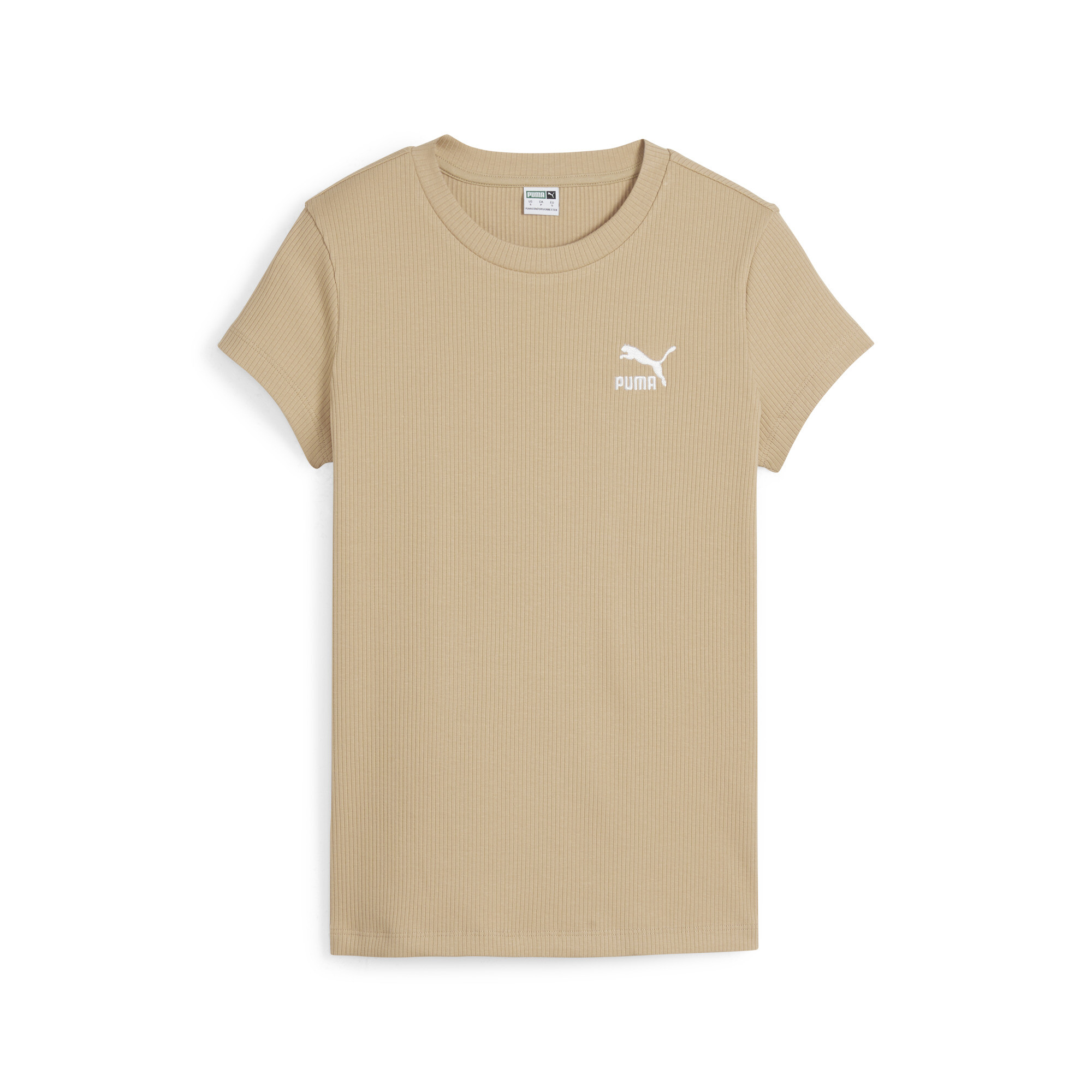 Women's PUMA CLASSICS Ribbed Slim T-Shirt In 100 - Beige, Size Large