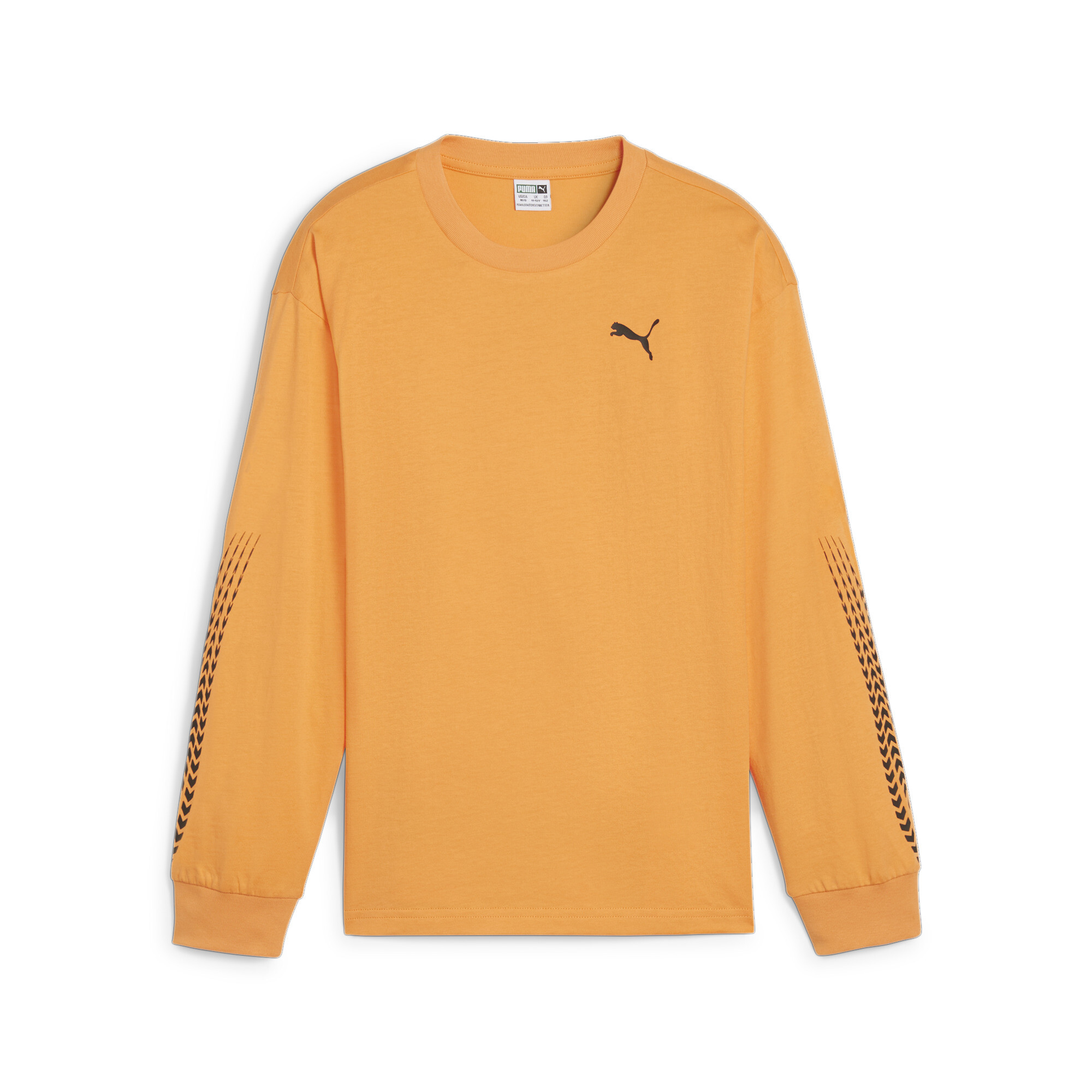 PUMA CLASSICS XCNTRY BKR Long Sleeve T-Shirt In Orange, Size 13-14 Youth, Cotton