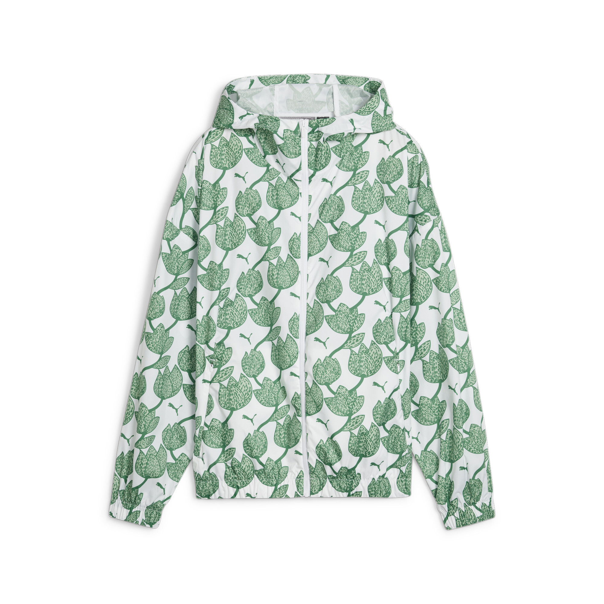 Women's PUMA Blossom All-Over Print Windbreaker In Green, Size XS
