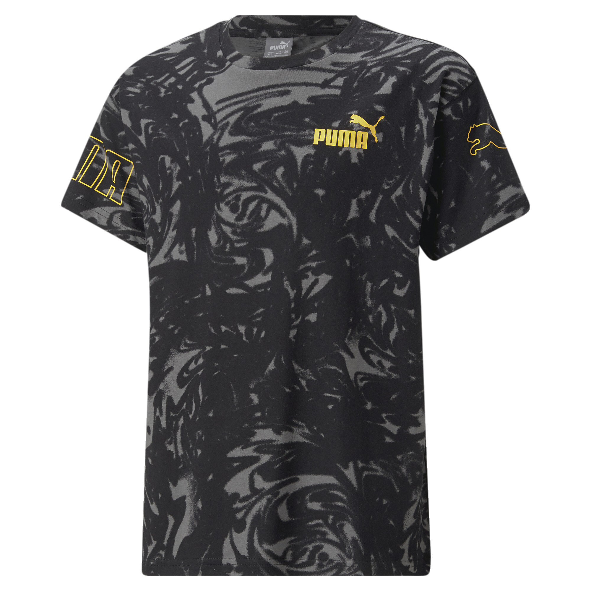 PUMA POWER SUMMER Printed T-Shirt In Black, Size 4-5 Youth