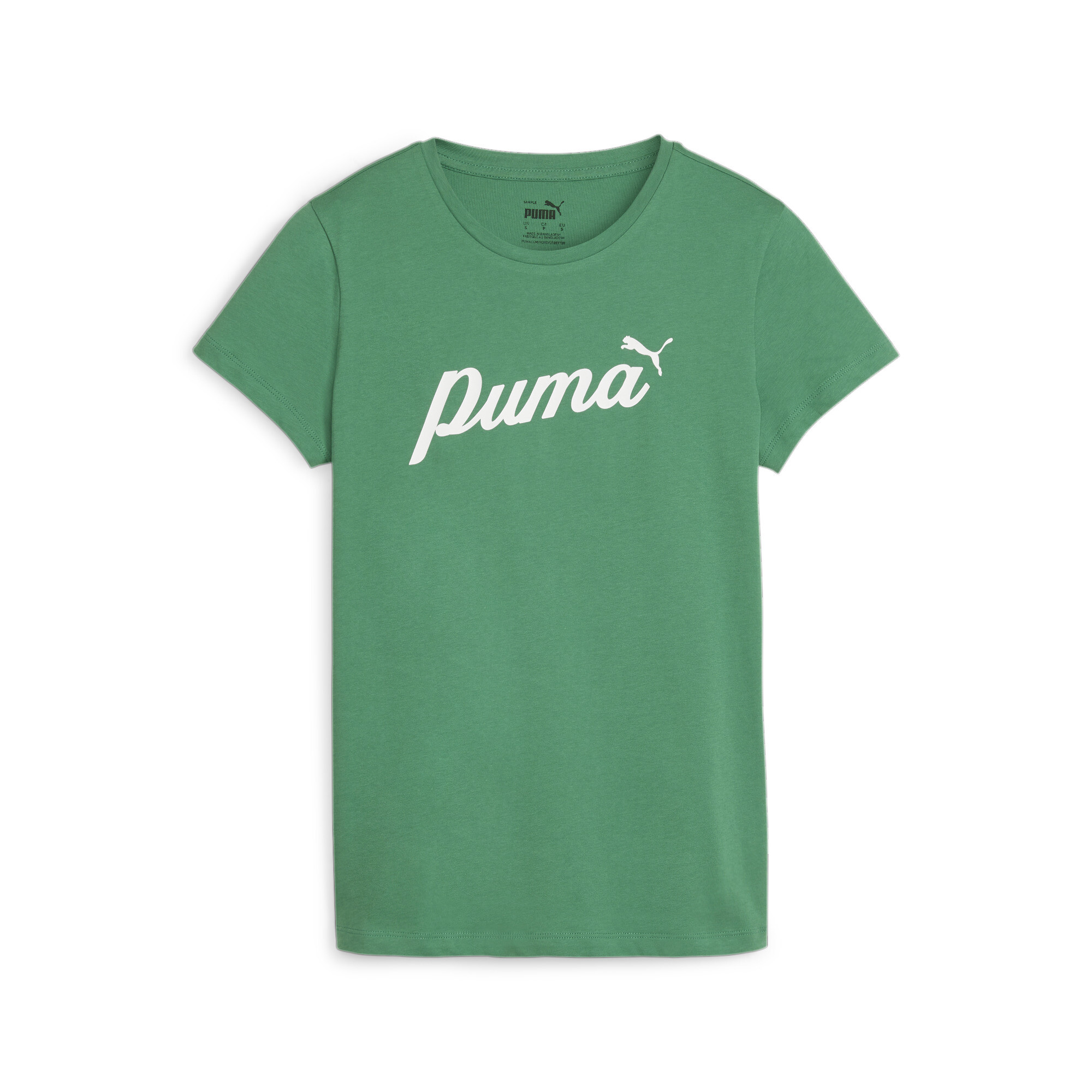 Women's PUMA ESS+ Script T-Shirt In 40 - Green, Size XS