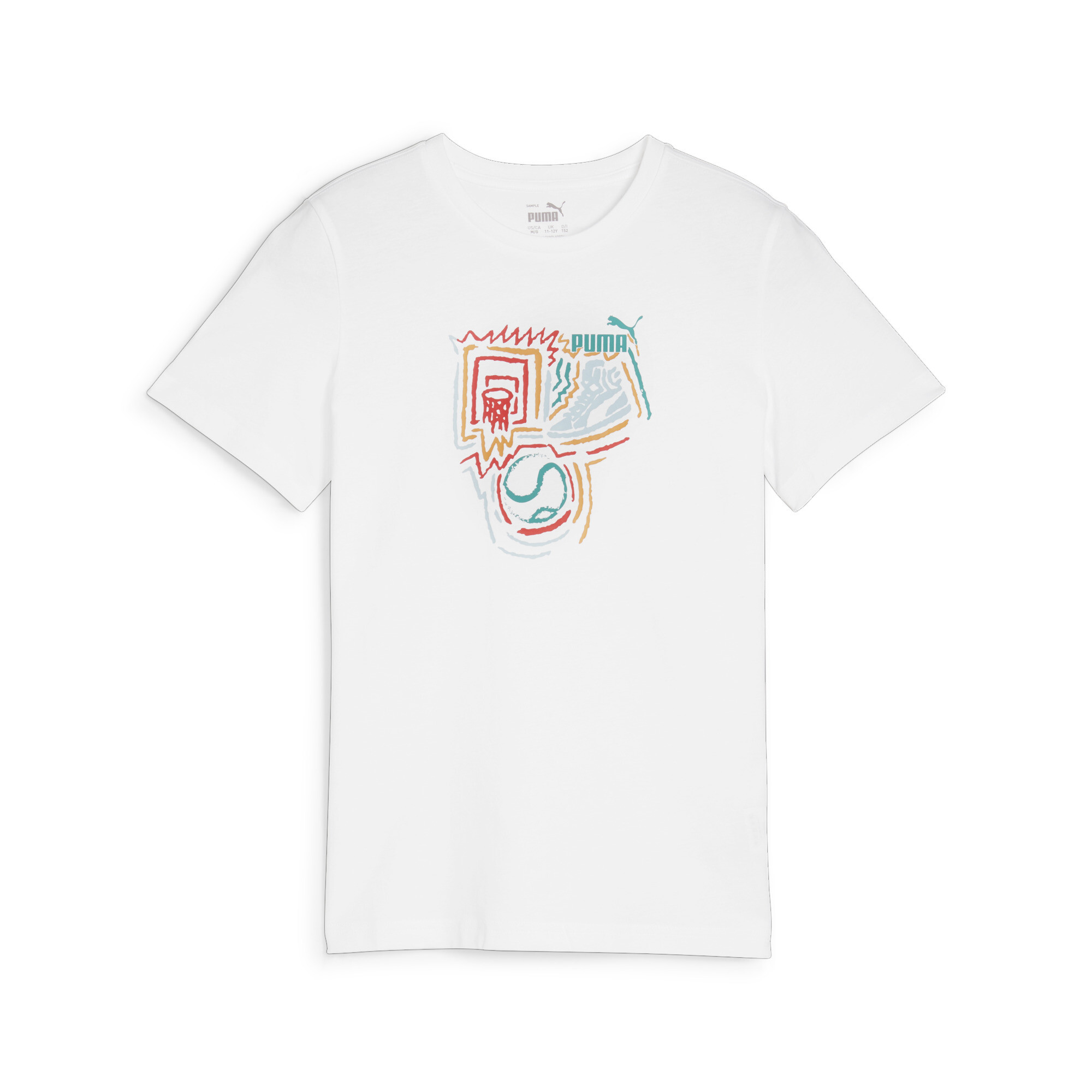 PUMA GRAPHICS Year Of Sports T-Shirt In 20 - White, Size 7-8 Youth