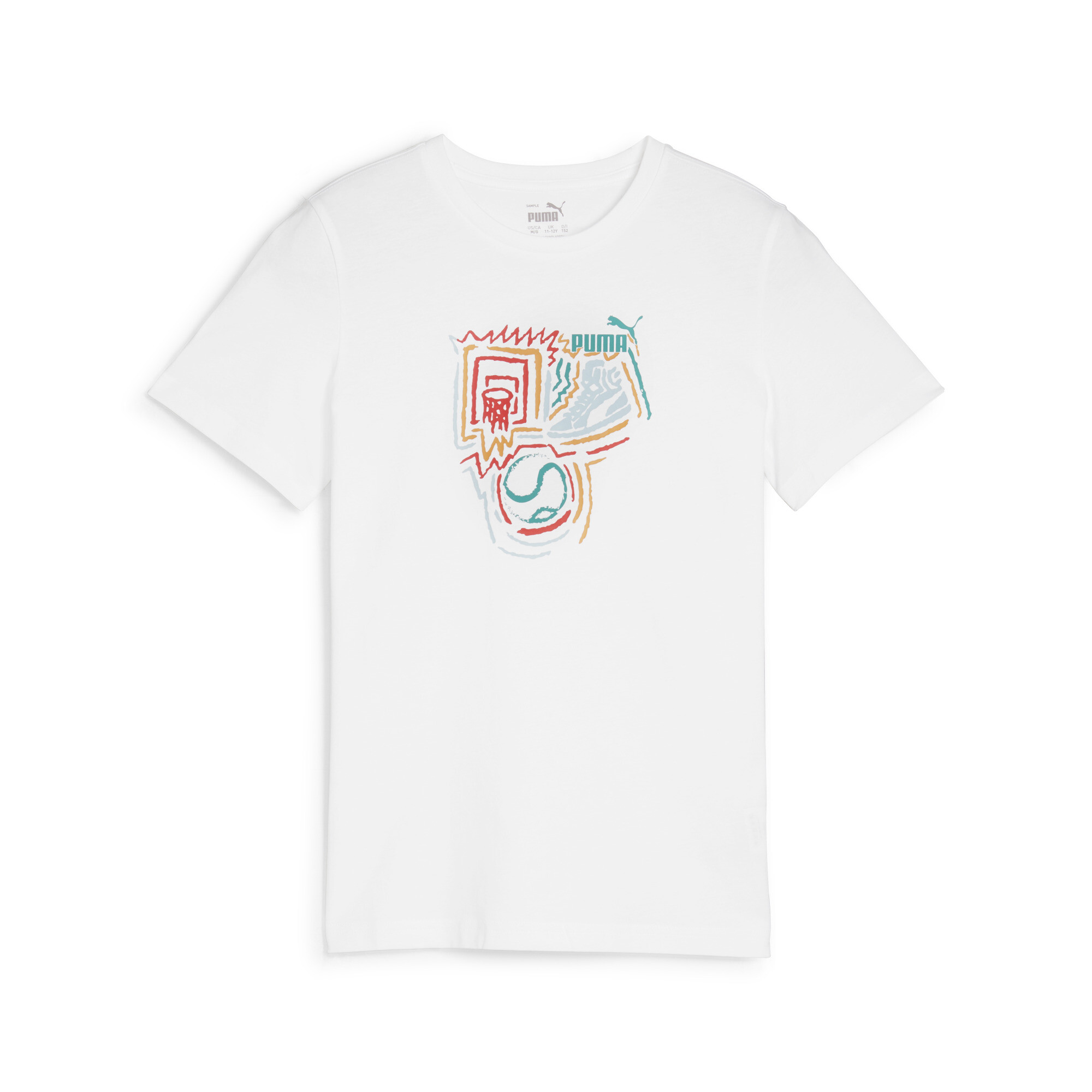 PUMA GRAPHICS Year Of Sports T-Shirt In 20 - White, Size 7-8 Youth