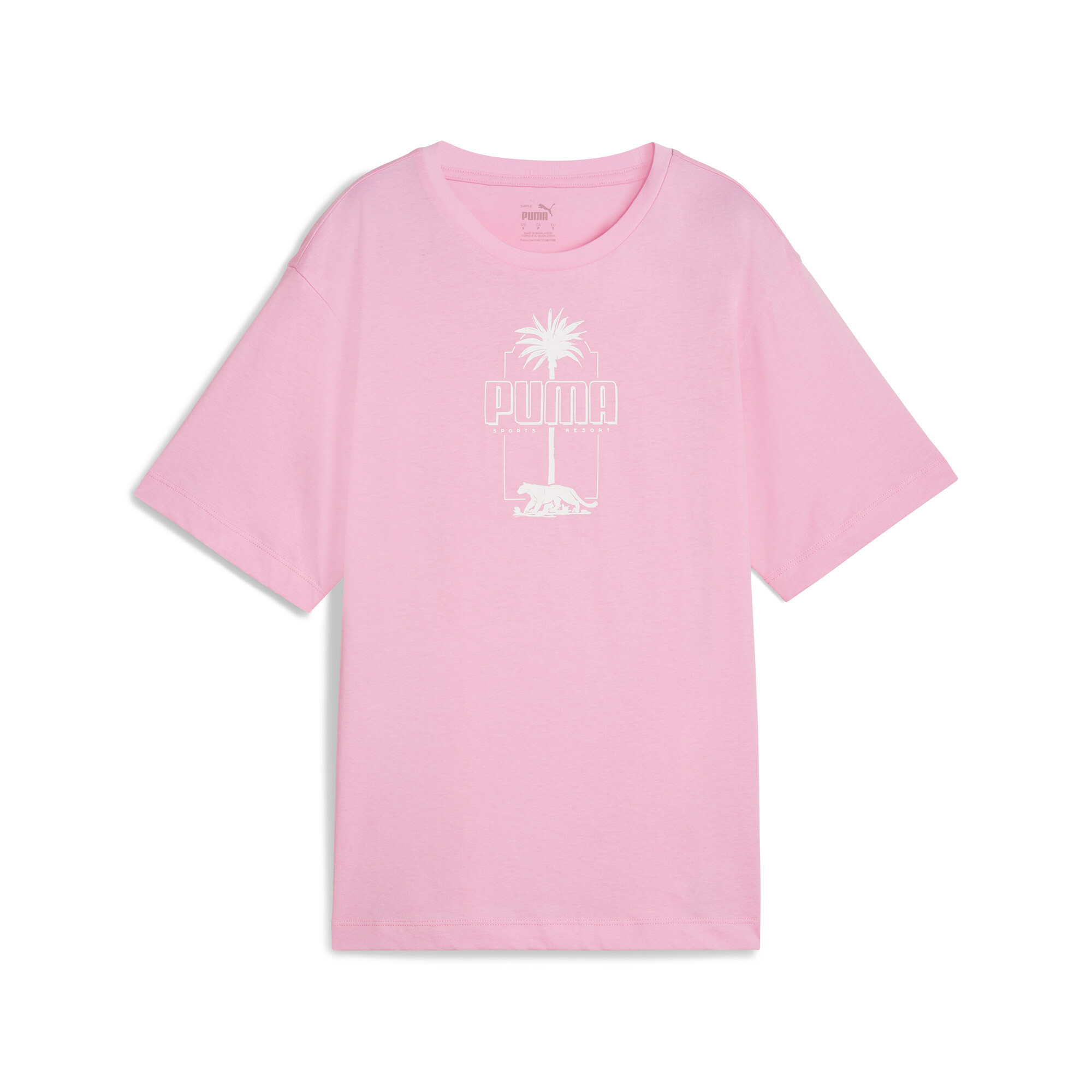 Women's PUMA ESS+ PALM RESORT Graphic T-Shirt In Pink, Size XS, Cotton