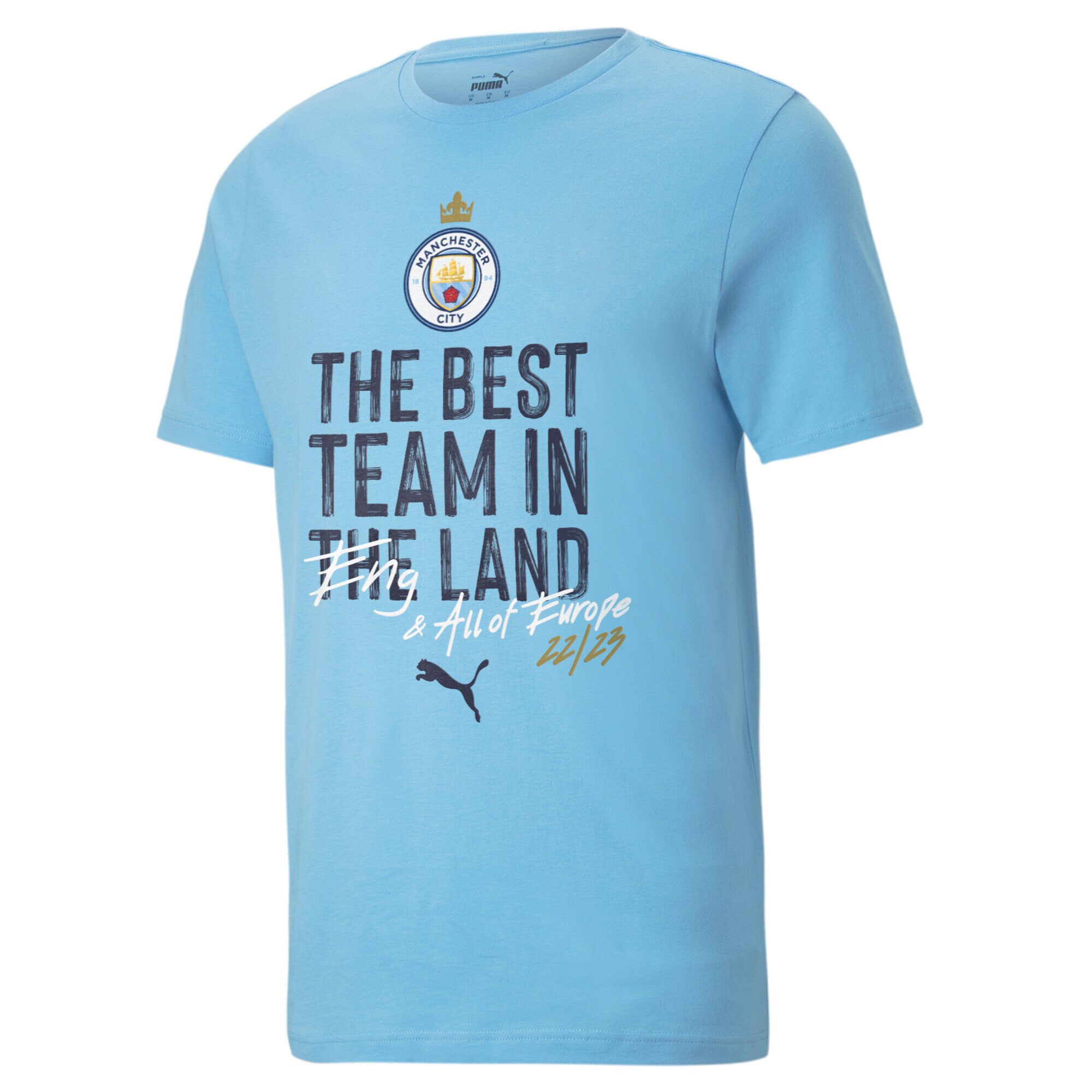 Men's PUMA Manchester City 22/23 CL Champions T-Shirt In Blue, Size Small