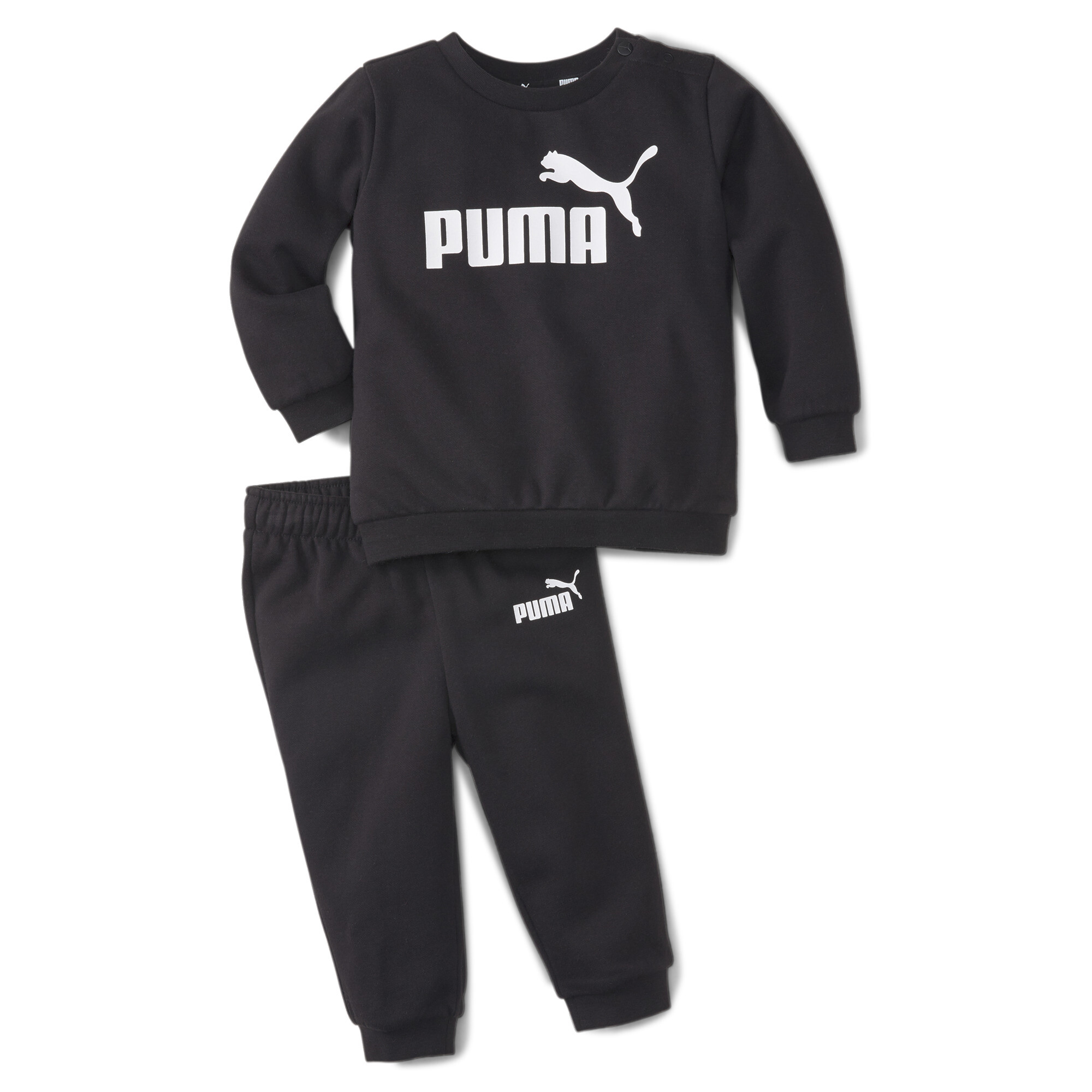 PUMA Essentials Minicats Crew Neck Babies' Jogger Suit In Black, Size 9-12 Months