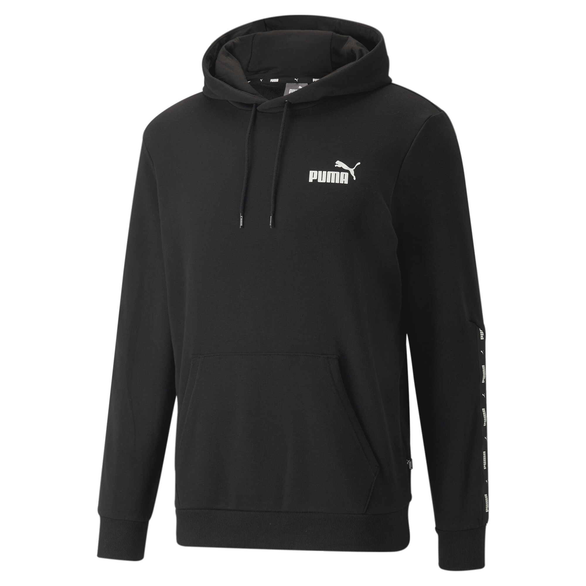 Men's PUMA Essentials+ Tape Hoodie Men In Black, Size Large, Cotton