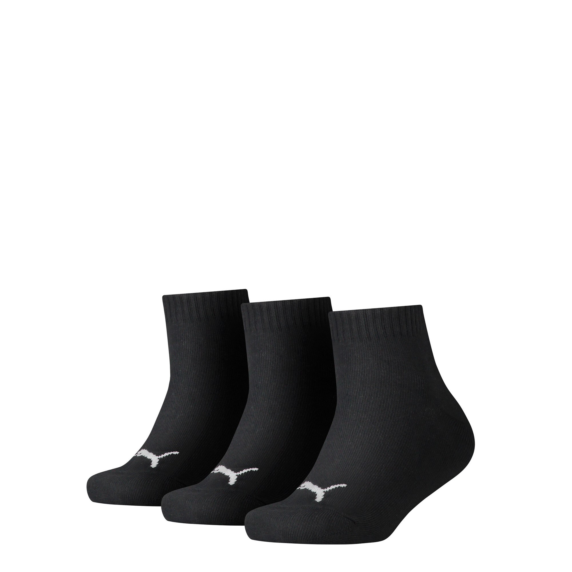 Kids' PUMA Quarter Socks 3 Pack In Black, Size 31-34