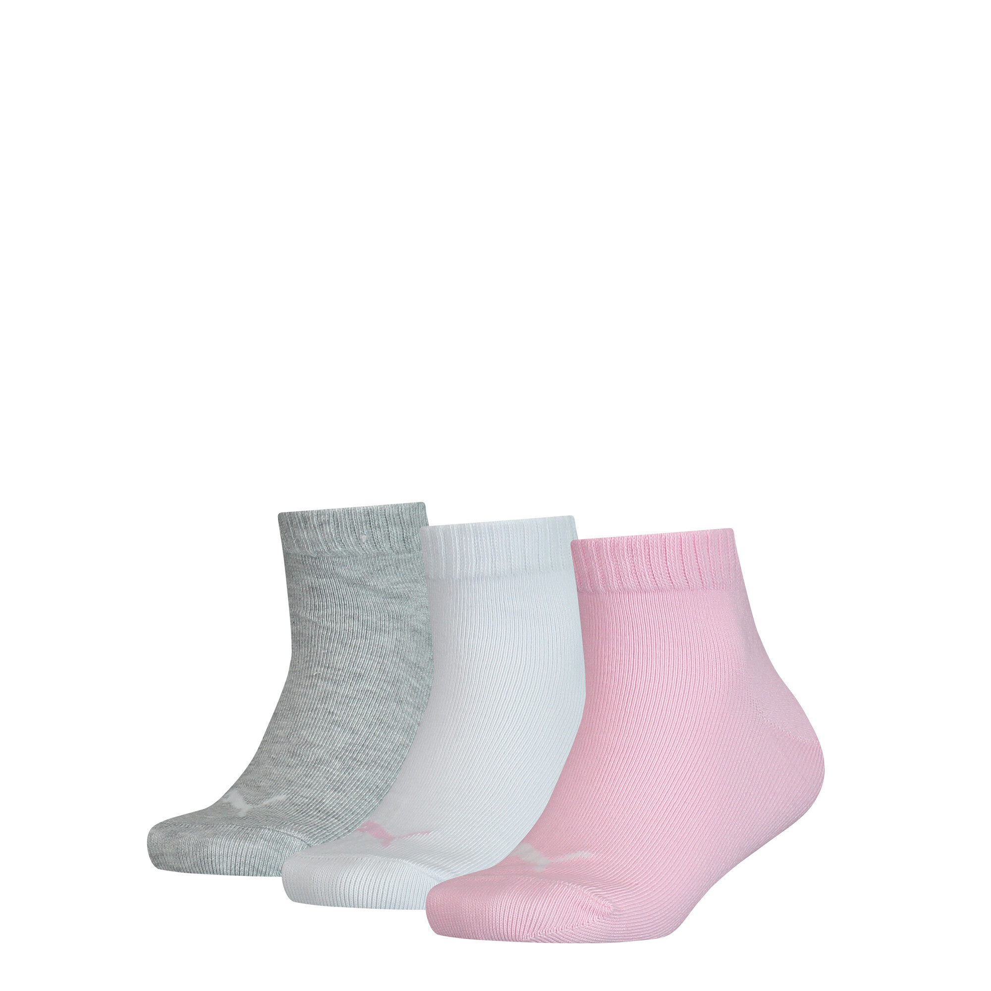 Kids' PUMA Quarter Socks 3 Pack In Pink, Size 23-26