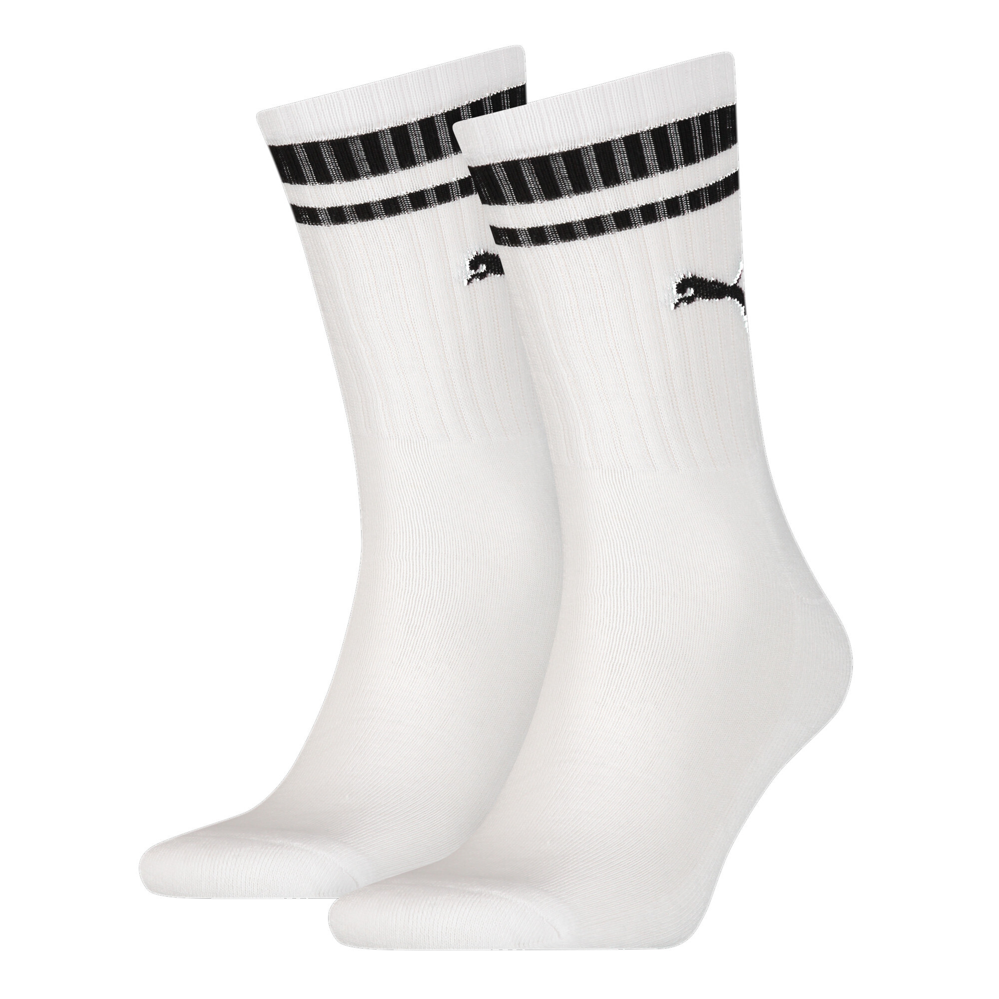 Unisex PUMA Crew Heritage Stripe Socks 2 Pack In White, Size 43-46