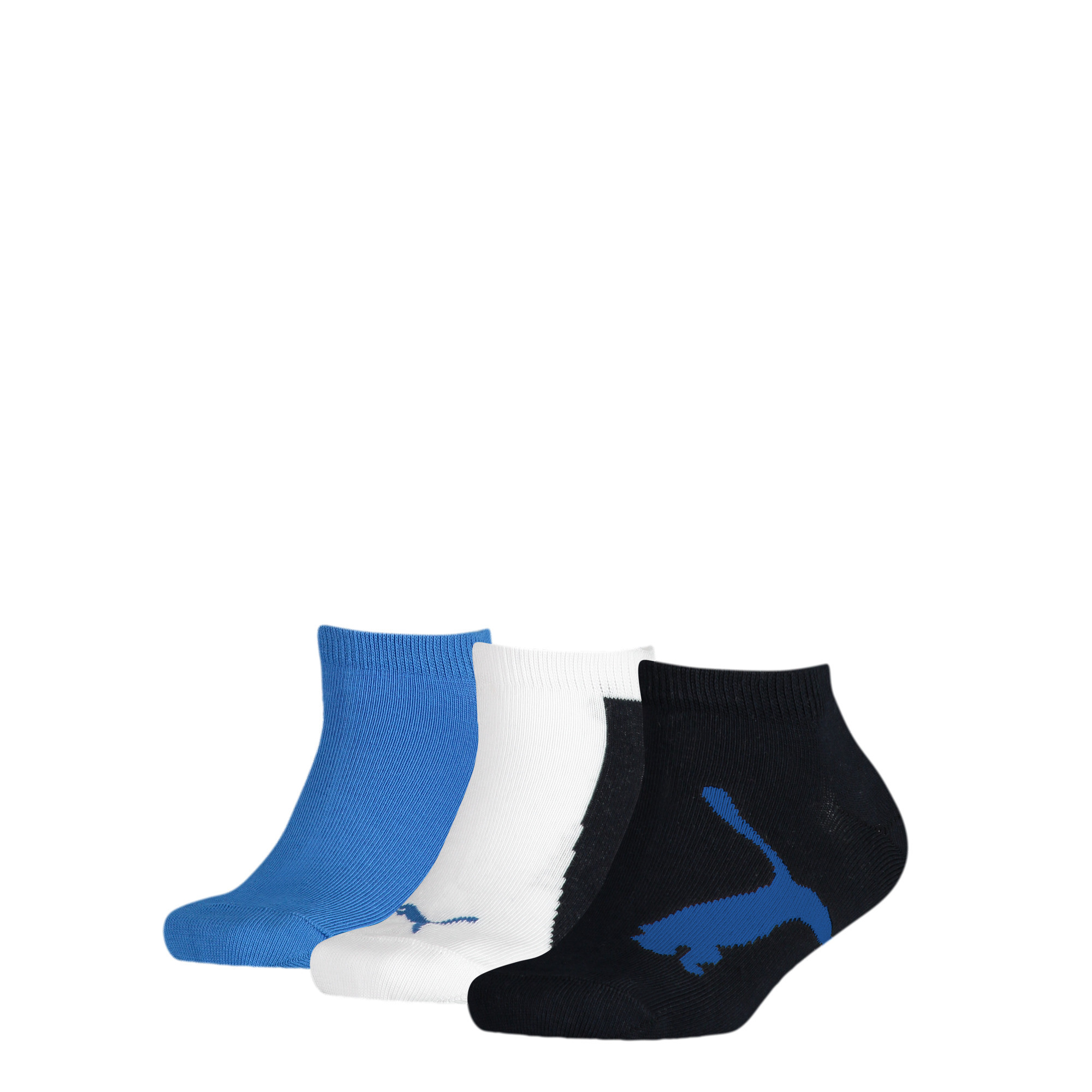 Kids' PUMA BWT Sneaker - Trainer Socks 3 Pack In Navy/White/Strong Blue, Size 27-30