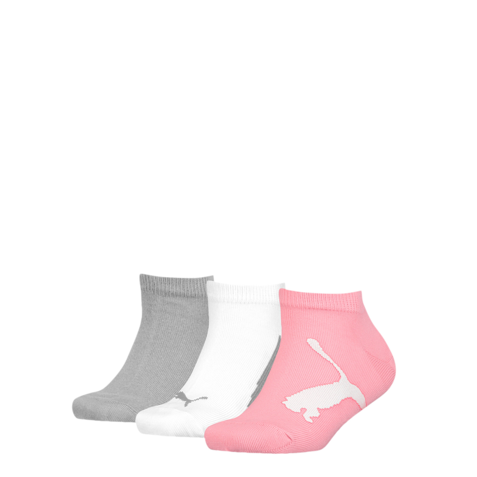 Kids' PUMA BWT Sneaker - Trainer Socks 3 Pack In Pink/Grey, Size 23-26