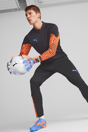 ULTRA Ultimate 1 Negative Cut Soccer Goalkeeper's Gloves, Ultra Orange-Blue Glimmer, extralarge