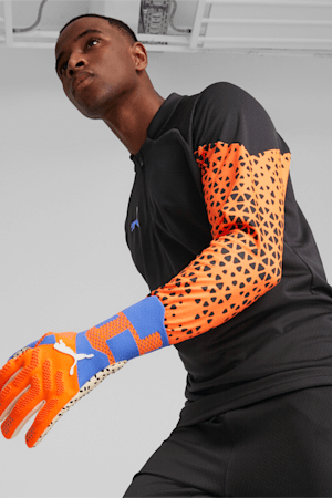 FUTURE Ultimate Negative Cut Men's Soccer Goalkeeper Gloves, Ultra Orange-Blue Glimmer, extralarge