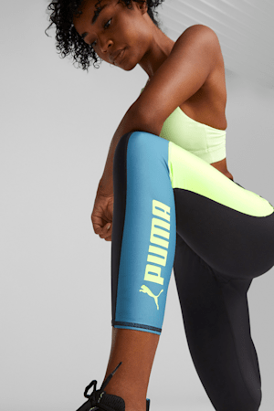 PUMA FIT Women's High Waist Training Leggings, PUMA Black-Speed Green, extralarge-GBR