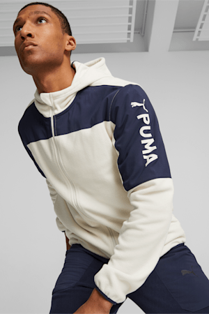 PUMA Fit Men's Hybrid Jacket, Alpine Snow-PUMA Navy, extralarge-GBR
