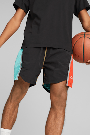 Blocked Shot Basketball Men's Shorts, PUMA Black-colorblock, extralarge