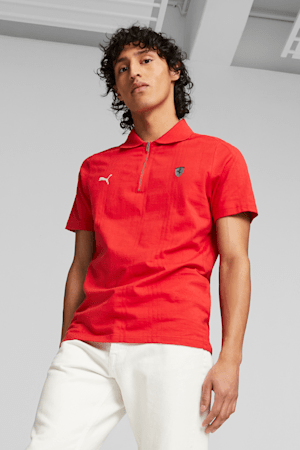 Scuderia Ferrari Style Men's Jacquard Polo, Rosso Corsa, extralarge