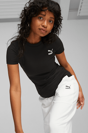 Classics Women's Ribbed Slim Tee, PUMA Black, extralarge