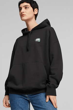 DOWNTOWN Women's Oversized Graphic Hoodie, PUMA Black, extralarge