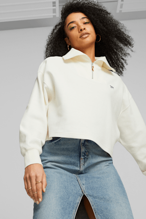 Chandail en molleton à demi-fermeture éclair DOWNTOWN Femme, Warm White, extralarge