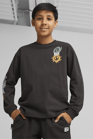 Downtown Graphic Kids' Boys' Long Sleeve Tee, PUMA Black, extralarge