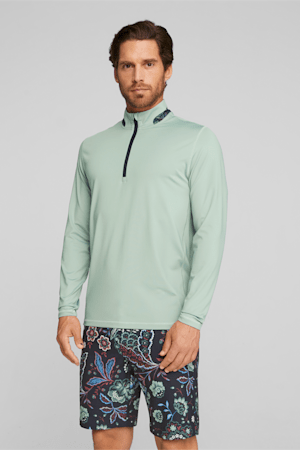 PUMA x LIBERTY Men's Golf Quarter-zip, Green Fog-Navy Blazer, extralarge-GBR