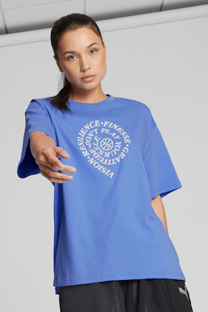 PUMA HOOPS x SKYLAR Culture Women's Basketball Tee, Blue Glimmer, extralarge