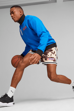 Clyde's Closet Men's Basketball Shorts, Sand Dune-Chestnut Brown-AOP, extralarge