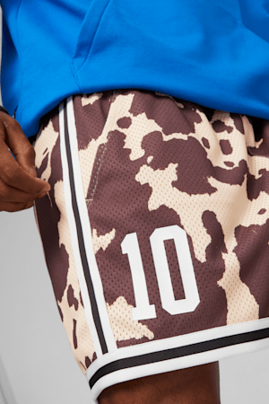 Clyde's Closet Men's Basketball Shorts, Sand Dune-Chestnut Brown-AOP, extralarge