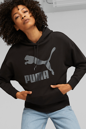 Classics Women's Logo Hoodie, PUMA Black-Shimmer, extralarge